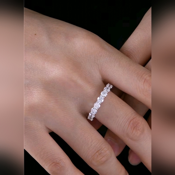 Sterling Silver .925 Cubic Zirconia Eternity Ring Band - Picture 7 of 7